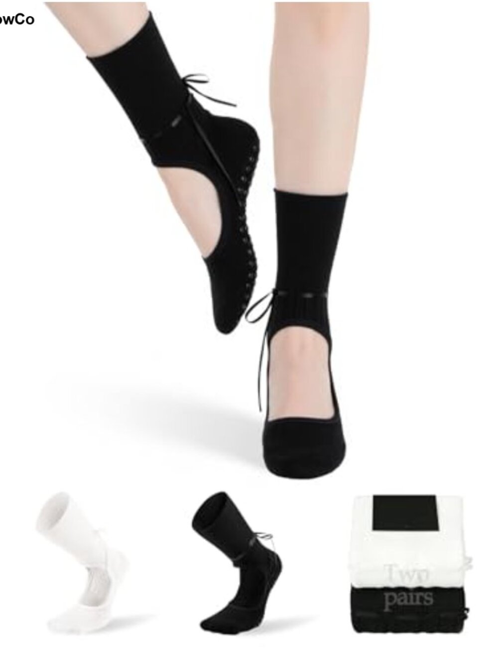 Womens Non Slip Grippy Yoga Barre Pilates Low Cut Cotton Socks 2 Pair